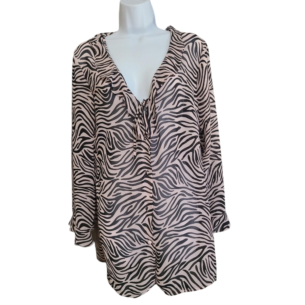 VICTORIAS SECRET zebra chiffon ruffle blouse M